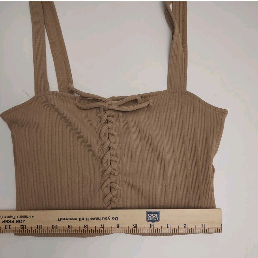 Women's Ribbed Lace-up Front Crop Top Cami/Bustier Sz Large Brown by Forever 21 - Picture 7 of 8